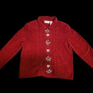 red vintage cardigan